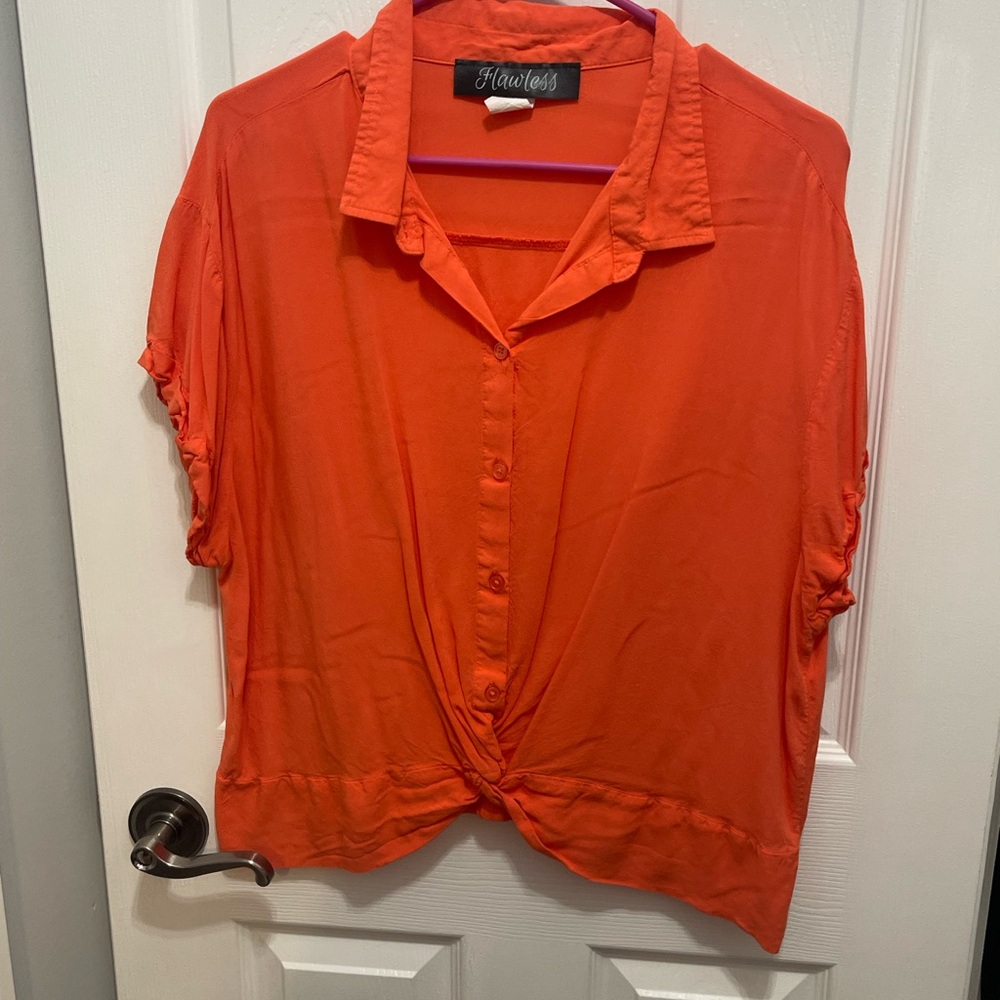 LAWLESS Women's Orange Button-Up Top - Picture 2 of 9